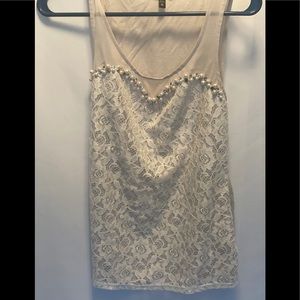 Express White and cream colored lace tank top